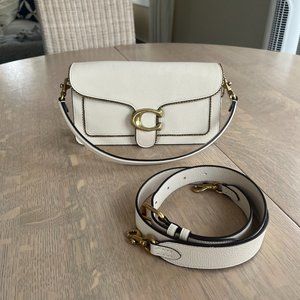 Coach Tabby Pebbled Leather Shoulder Bag w Golden Beaded Trim -White w Crossbody